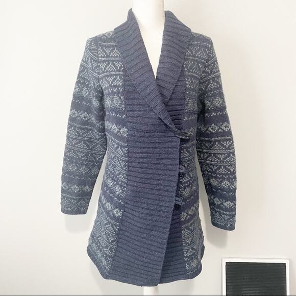 Woolrich blue toggle sweater cardigan lambs wool warm size medium - Picture 1 of 7